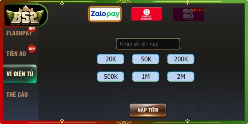 Nạp Tiền B52Club 2 Nạp nhanh qua ví điện tử